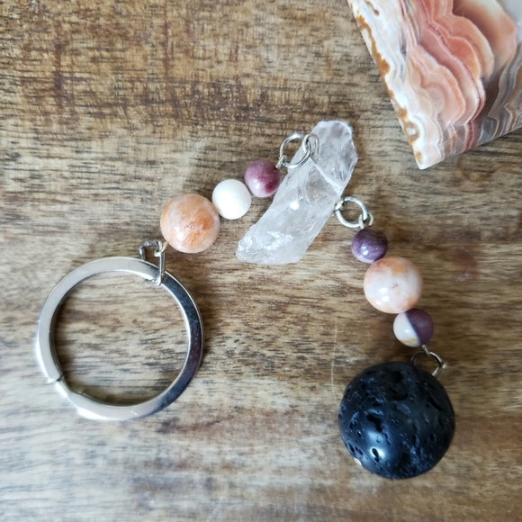 Quartz Crystal + Lava Rock Keychain - Picture 4 of 6